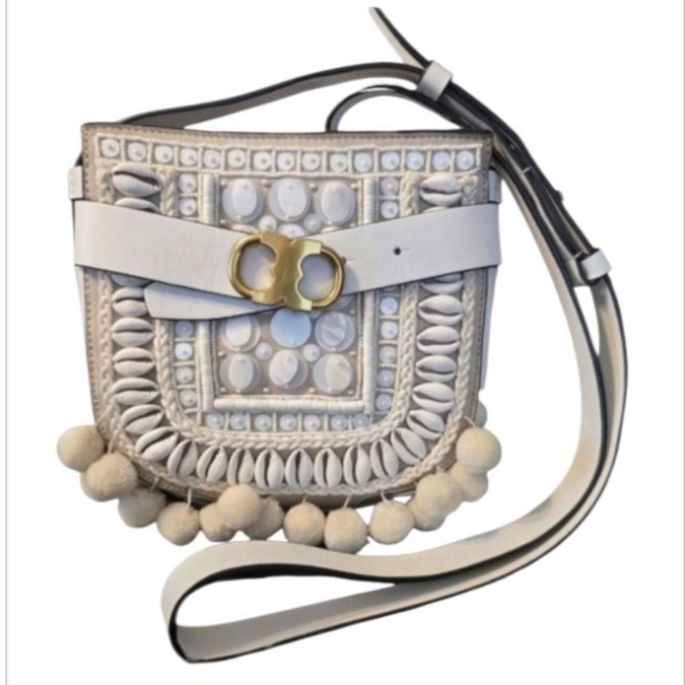 Tory Burch RARE 2016 Gemini Link Pom Pom Crossbody Bag and TB Dustbag In EUC